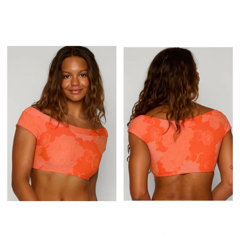 NEW Seea x Free People Chicama Surf Cap Sleeve Crop Top Coral Squeeze Size XS